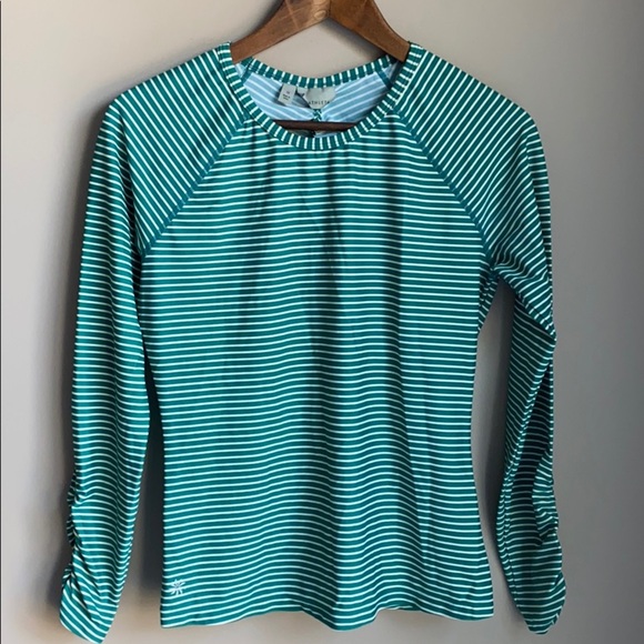 Athleta Tops - Athleta Nylon Striped Ruched Top M